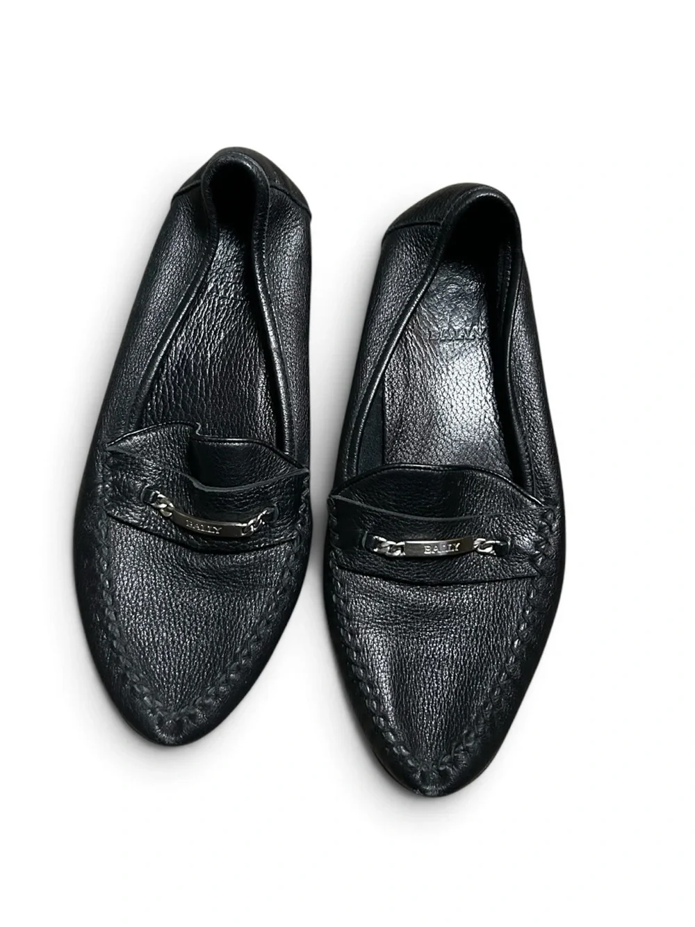 Bally Gino Men's Classic Leather Loafers Metal Logo Italy Black Size 8.5D US
